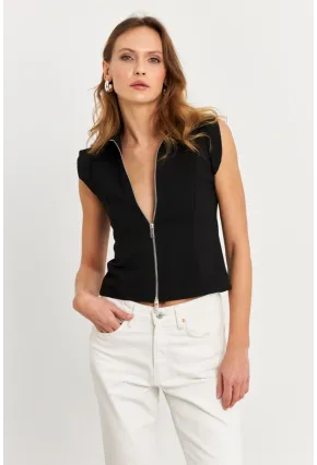 Kadın Siyah Çift Fermuarlı Bluz MOD2352