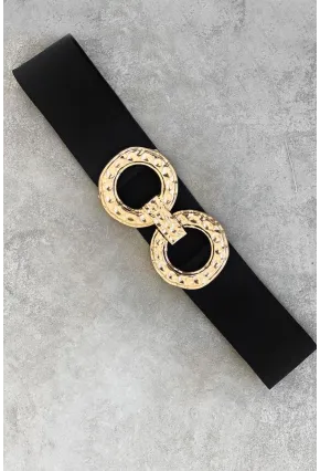 Kadın Siyah Çift Tokalı Lastik Kemer BE621