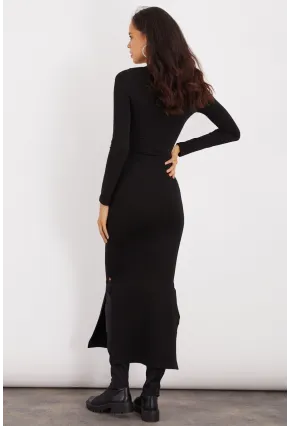 Kadın Siyah Çift Yırtmaçlı Midi Elbise B166-1
