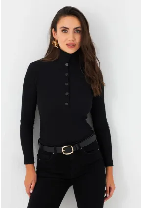 Kadın Siyah Çıtçıtlı Kaşkorse Bluz EY2983