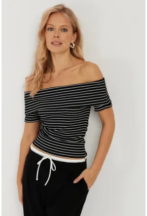 Kadın Siyah Çizgili Madonna Bluz YZ1001