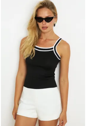 Kadın Siyah Çizgili Triko Bluz KAZ09