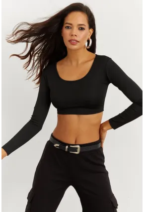 Kadın Siyah Crop Bluz CG261