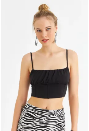 Kadın Siyah Crop Bluz ZH259