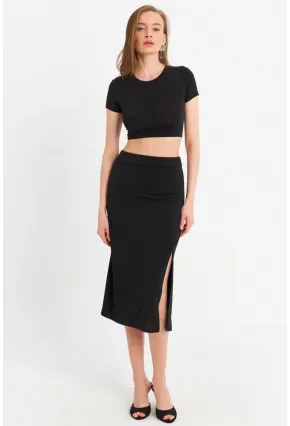 Kadın Siyah Crop Etek Takım MRS10004