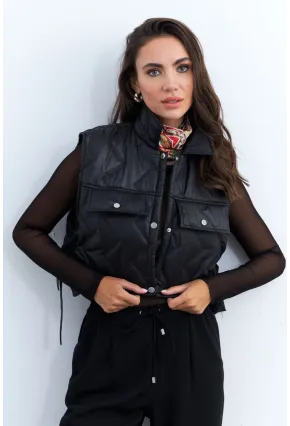 Kadın Siyah Crop Yelek İS808