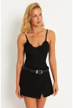 Kadın Siyah Dantel Detaylı Bluz MK18