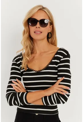 Kadın Siyah Dantel Ve Düğme Detaylı Bluz PP5363