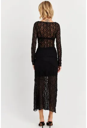 Kadın Siyah Dantelli Midi Etek FS9824
