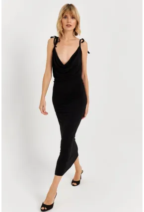 Kadın Siyah Degaje Maxi Elbise HOR0071