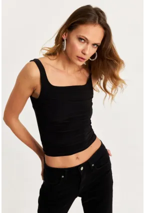 Kadın Siyah Degaje Yaka Askılı Atlet GÇ199