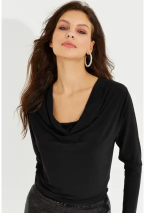 Kadın Siyah Degaje Yaka Bluz LPP1234