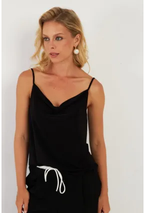 Kadın Siyah Degaje Yaka Bluz LPP1286