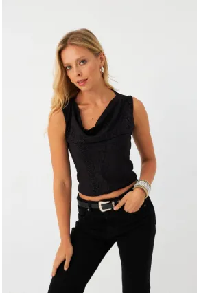 Kadın Siyah Degaje Yaka Kolsuz Bluz LPP1297