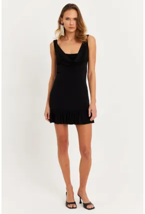 Kadın Siyah Degaje Yaka Mini Elbise HOR0078