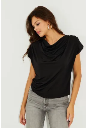 Kadın Siyah Degaje Yaka Vatkalı Bluz SDY2024