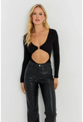 Kadın Siyah Dekolteli Çıtçıtlı Body MEN2026