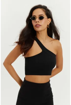 Kadın Siyah Dekolteli Crop Bluz B216