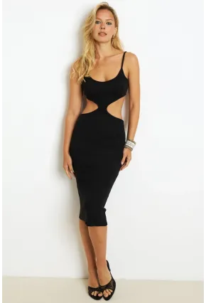 Kadın Siyah Dekolteli Kaşkorse Midi Elbise XL2012