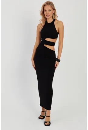 Kadın Siyah Dekolteli Maxi Elbise MEN2031