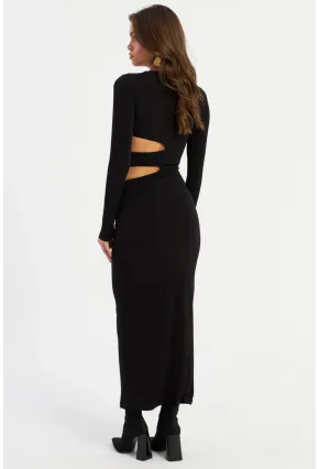 Kadın Siyah Dekolteli Maxi Yılbaşı Elbise LİK9