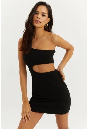 Kadın Siyah Dekolteli Mini Elbise B1817