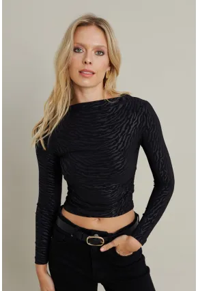 Kadın Siyah Desenli Büzgülü Bluz LPP1298