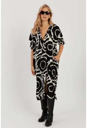 Kadın Siyah Desenli Gömlek Elbise LV174