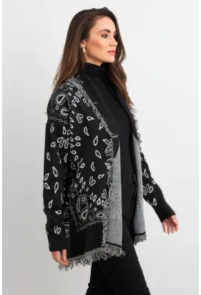 Kadın Siyah Desenli Triko Hırka MVI14209