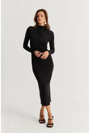 Kadın Siyah Drape Maxi Elbise DMR377