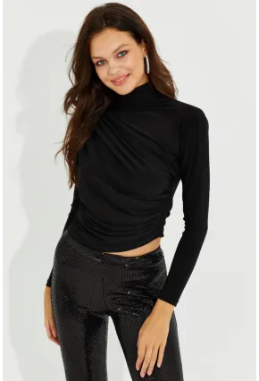 Kadın Siyah Drapeli Bluz LPP1226