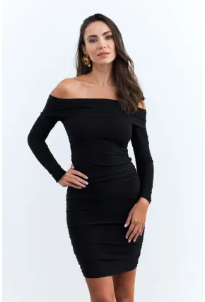 Kadın Siyah Drapeli Degaje Mini Elbise ELT3697