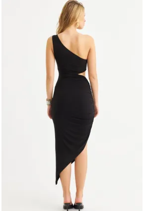 Kadın Siyah Drapeli Dekolteli Midi Elbise SDY1264