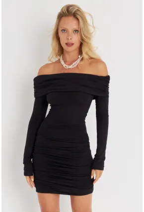 Kadın Siyah Drapeli Madonna Mini Elbise B229