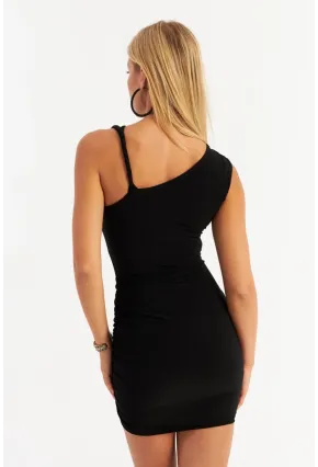 Kadın Siyah Drapeli Midi Elbise ELT155