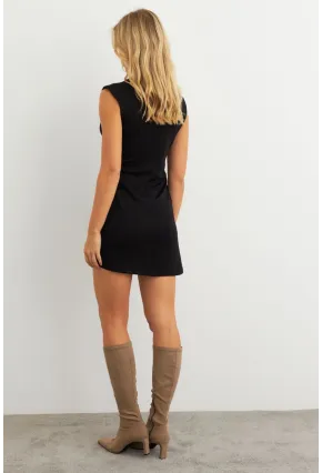 Kadın Siyah Drapeli Mini Elbise SE6