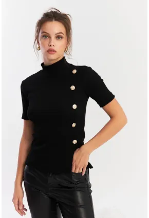 Kadın Siyah Düğme Aksesuarlı Bluz EY2926