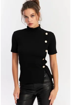 Kadın Siyah Düğme Aksesuarlı Bluz EY2926