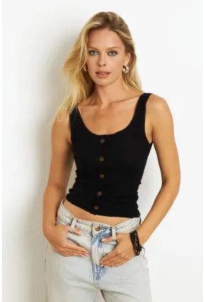 Kadın Siyah Düğme Aksesuarlı Bluz MK14