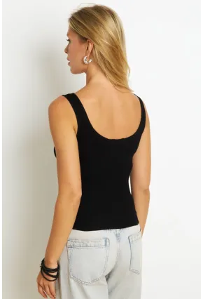 Kadın Siyah Düğme Aksesuarlı Bluz MK14