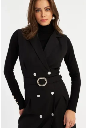 Kadın Siyah Düğme Aksesuarlı Ceket Elbise MERA101