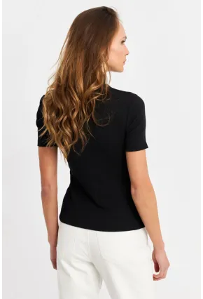 Kadın Siyah Düğme Aksesuarlı Kaşkorse Bluz TF56