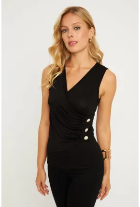 Kadın Siyah Düğme Aksesuarlı Kuruvaze Bluz EY2835