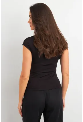 Kadın Siyah Düğme Detaylı Bluz EY3027