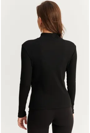 Kadın Siyah Düğme Detaylı Kaşkorse Bluz EY2927