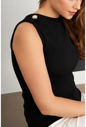 Kadın Siyah Düğme Detaylı Kaşkorse Bluz EY3090