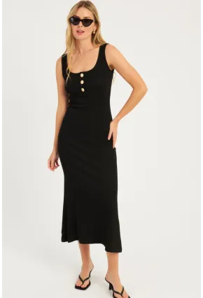 Kadın Siyah Düğme Detaylı Kaşkorse Maxi Elbise EY2759