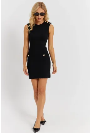 Kadın Siyah Düğme Detaylı Kaşkorse Midi Elbise EY2879