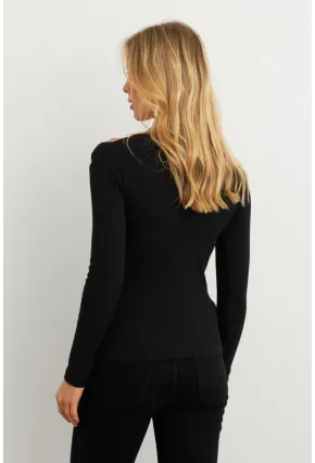 Kadın Siyah Düğme Detaylı Kruvaze Bluz EY3015
