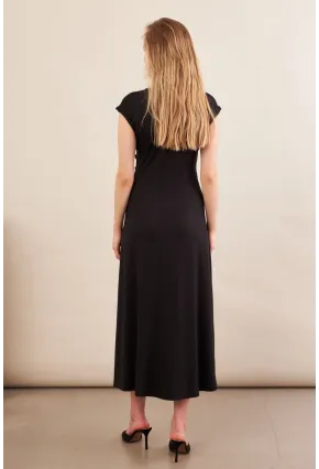 Kadın Siyah Düğme Detaylı Kruvaze Midi Elbise EY0011